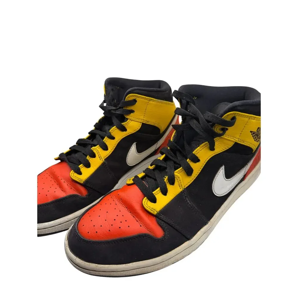 Nike Air Jordan 1 Mid Black Yellow Red Sneakers Men's Size 9.5 852542-087